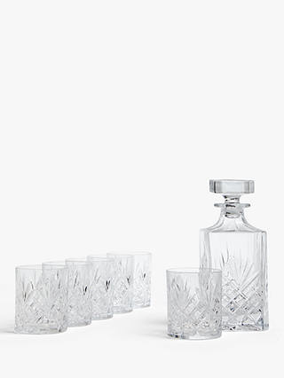 John Lewis Sirius Crystal Glass Whisky Decanter and Tumblers Set, 7 Piece, Clear