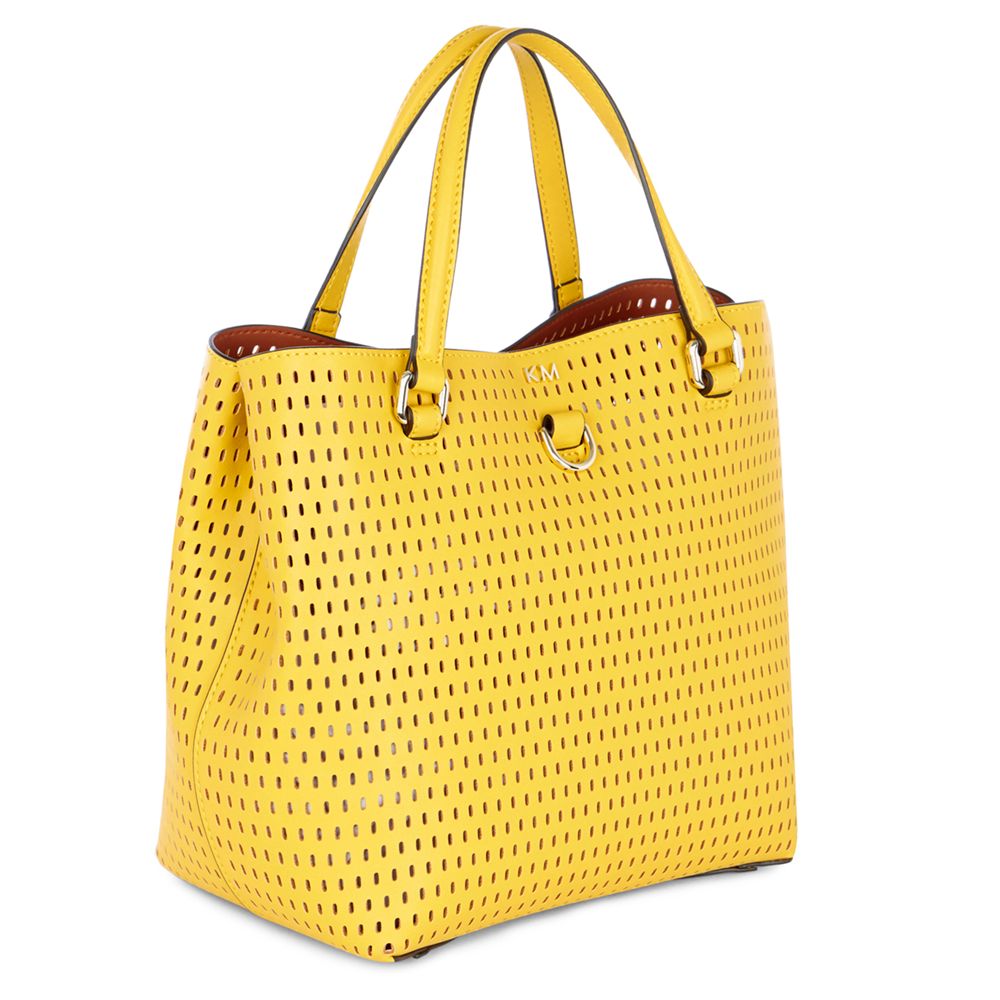 Karen Millen Oval Mini Perforated Handbag, Yellow