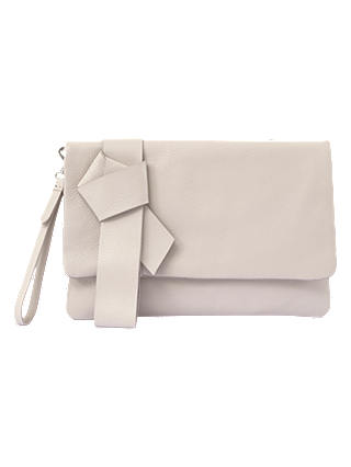 Mint Velvet Becky Leather Knotted Clutch Bag, Stone
