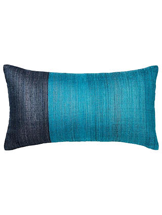 west elm Sari Woven Silk Cushion, Blue/Teal