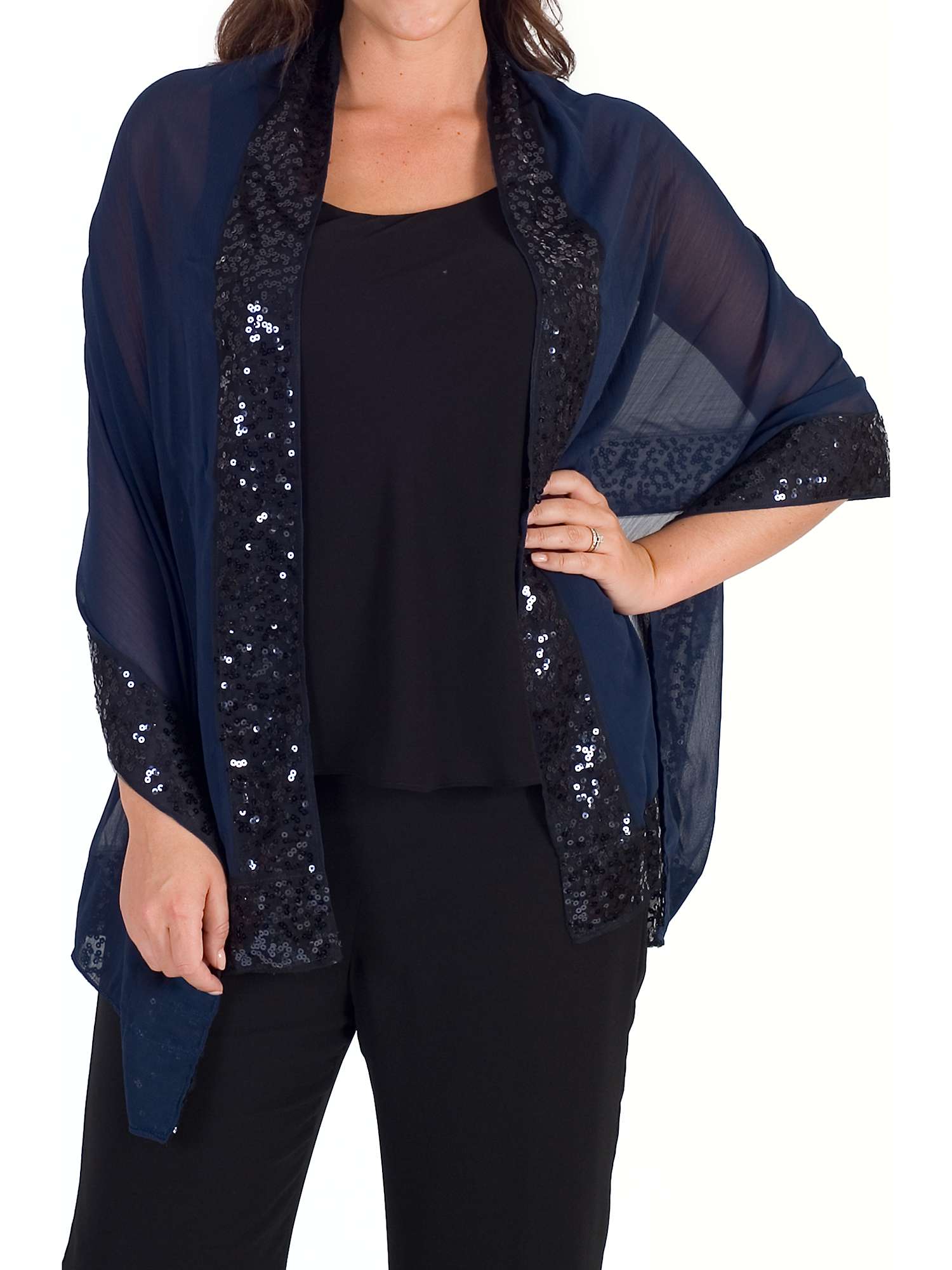 Chesca Chiffon And Sequin Detail Shawl, Blue at John Lewis & Partners