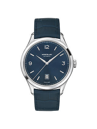 Montblanc Men's Leather Strap Watch, Blue/Silver