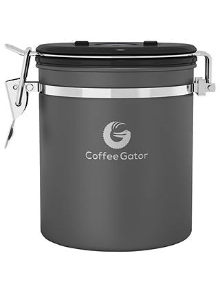 Coffee Gator Medium Storage Canister with Measuring Cup, Grey