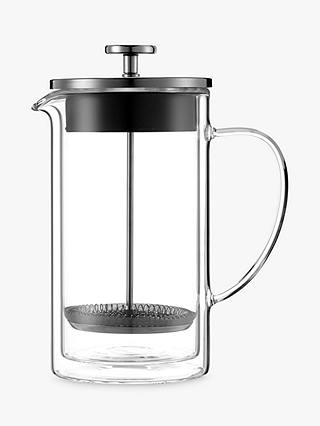 House by John Lewis Double Walled Cafetiere, 8 Cup, Black/Silver, 800ml