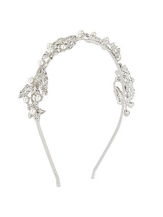 John Lewis & Partners Floral Faux Pearl and Glass Crystal Headband, Silver