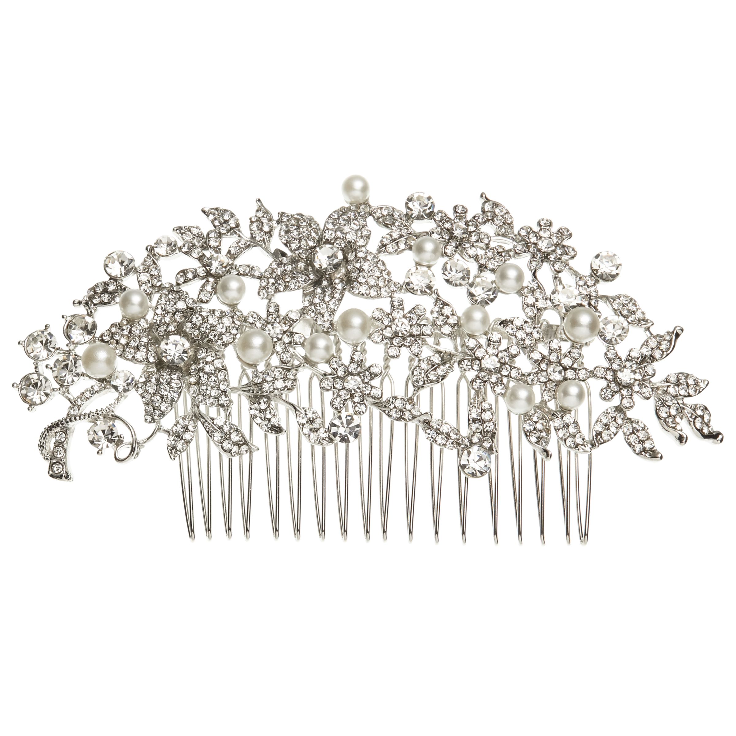 John Lewis & Partners Large Faux Pearl and Cubic Zirconia Hair Comb, Silver