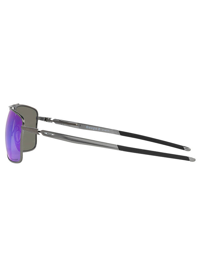Oakley OO4124 Gauge Prizm Polarised Rectangular Sunglasses, Grey/Mirror Blue