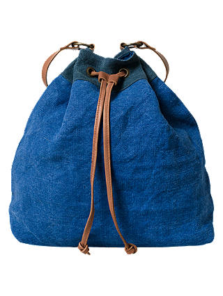 East Jute Drawstring Shoulder Bag, Blue