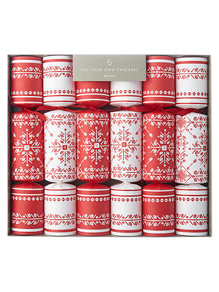 John Lewis & Partners Folklore Snowflake Fill Your Own Christmas Crackers, Pack of 6, Red/White