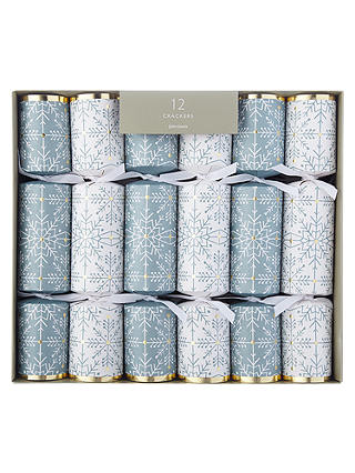 John Lewis Winter Palace Snowflake Christmas Crackers, Pack of 12, Blue/White