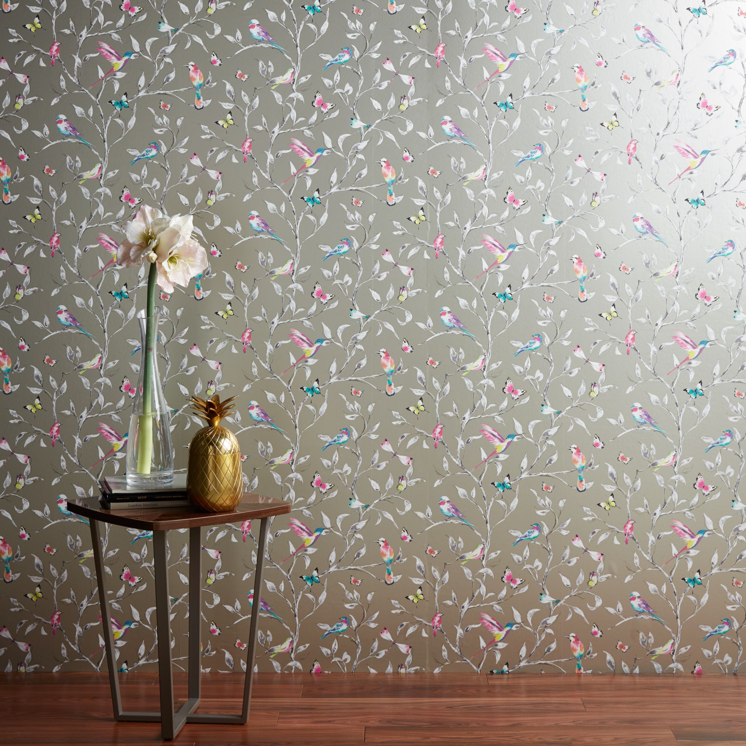 buy john lewis hummingbird trees wallpaper, champagne | john lewis