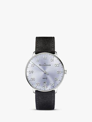MeisterSinger NQ908N Women's Neo Q Date Leather Strap Watch, Black/Silver