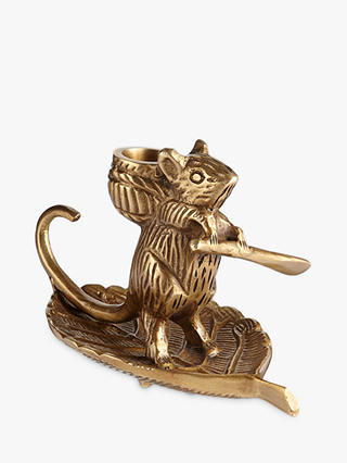 John Lewis & Partners Deco Mouse Candle Holder, Brass