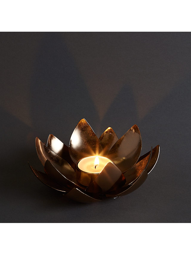 John Lewis Fusion Metal Lotus Tealight Holder, Copper