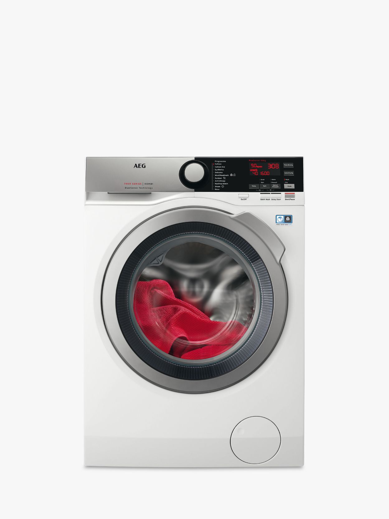 AEG L7WEE965R Freestanding Washer Dryer, 9kg Wash/6kg Dry Load, A Energy Rating, 1600rpm Spin, White Gloss