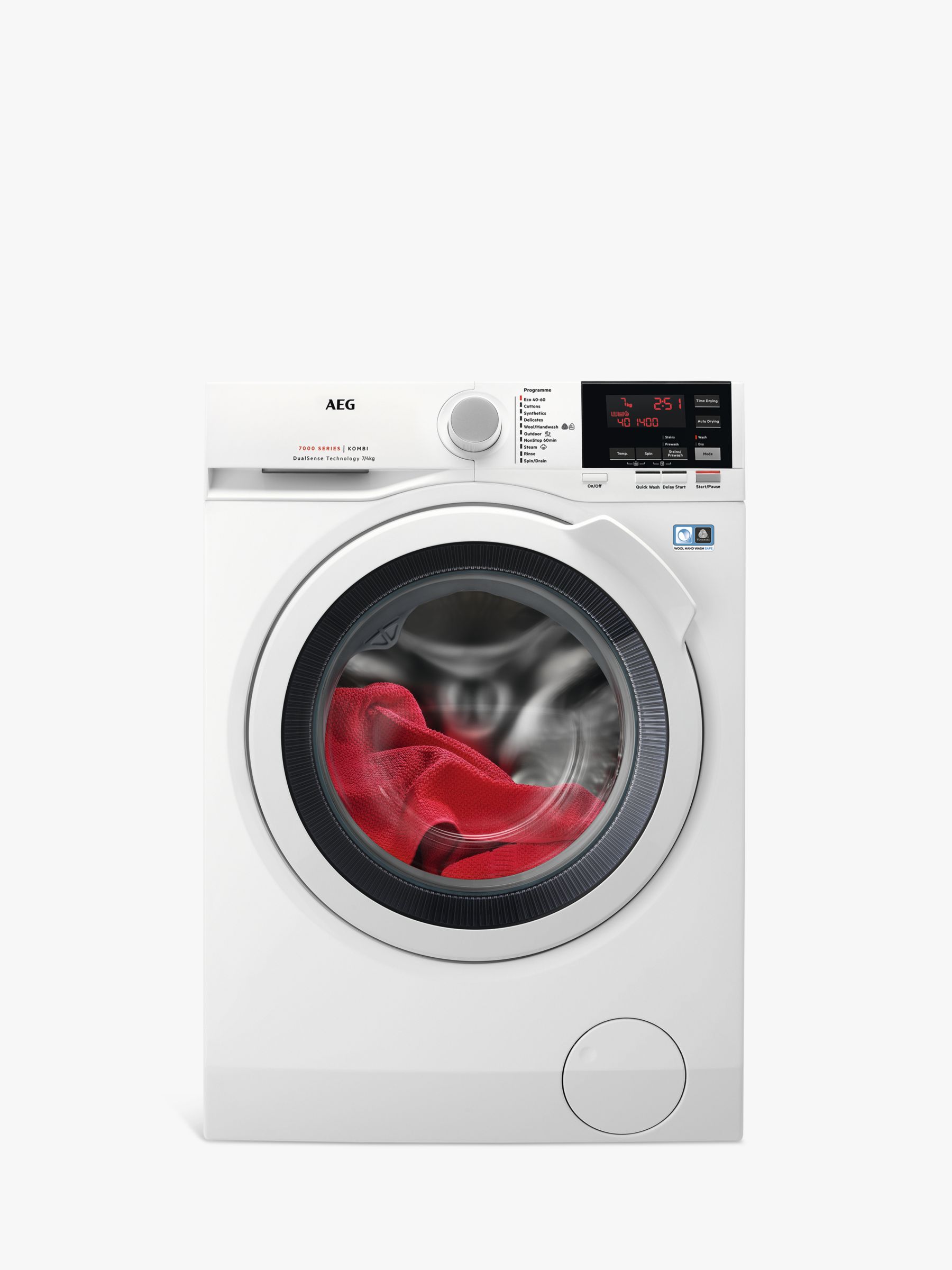 AEG L7WBG741R Freestanding Washer Dryer, 7kg Wash/4kg Dry Load, A Energy Rating, 1400rpm Spin, White