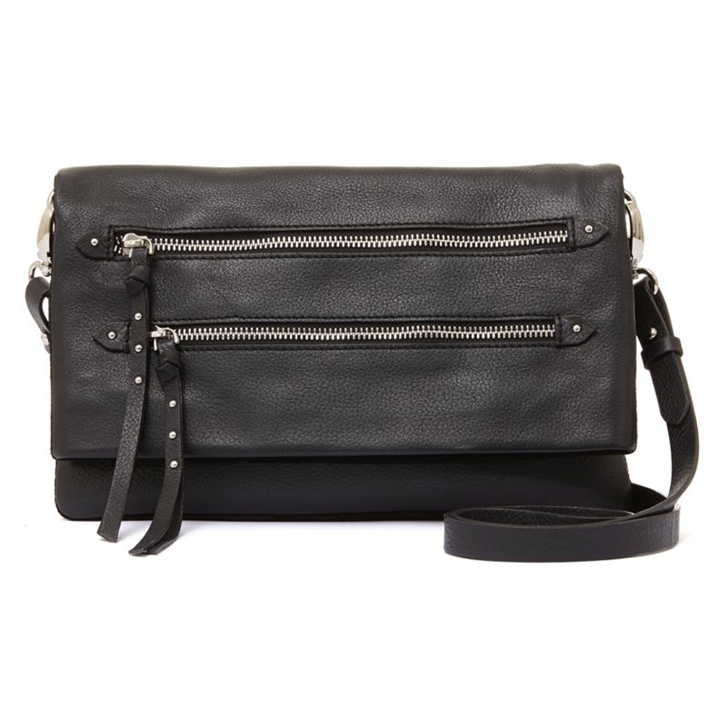 Mint Velvet Danni Leather Double Zip Cross Body Bag, Black