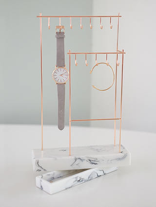 Stackers 12-Hook Jewellery Stand with Marble Effect Base, Rose Gold