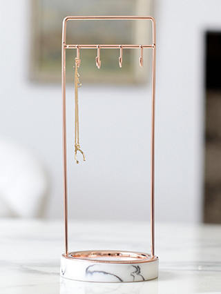 Stackers 8-Hook Jewellery Stand with Marble Effect Base, Rose Gold