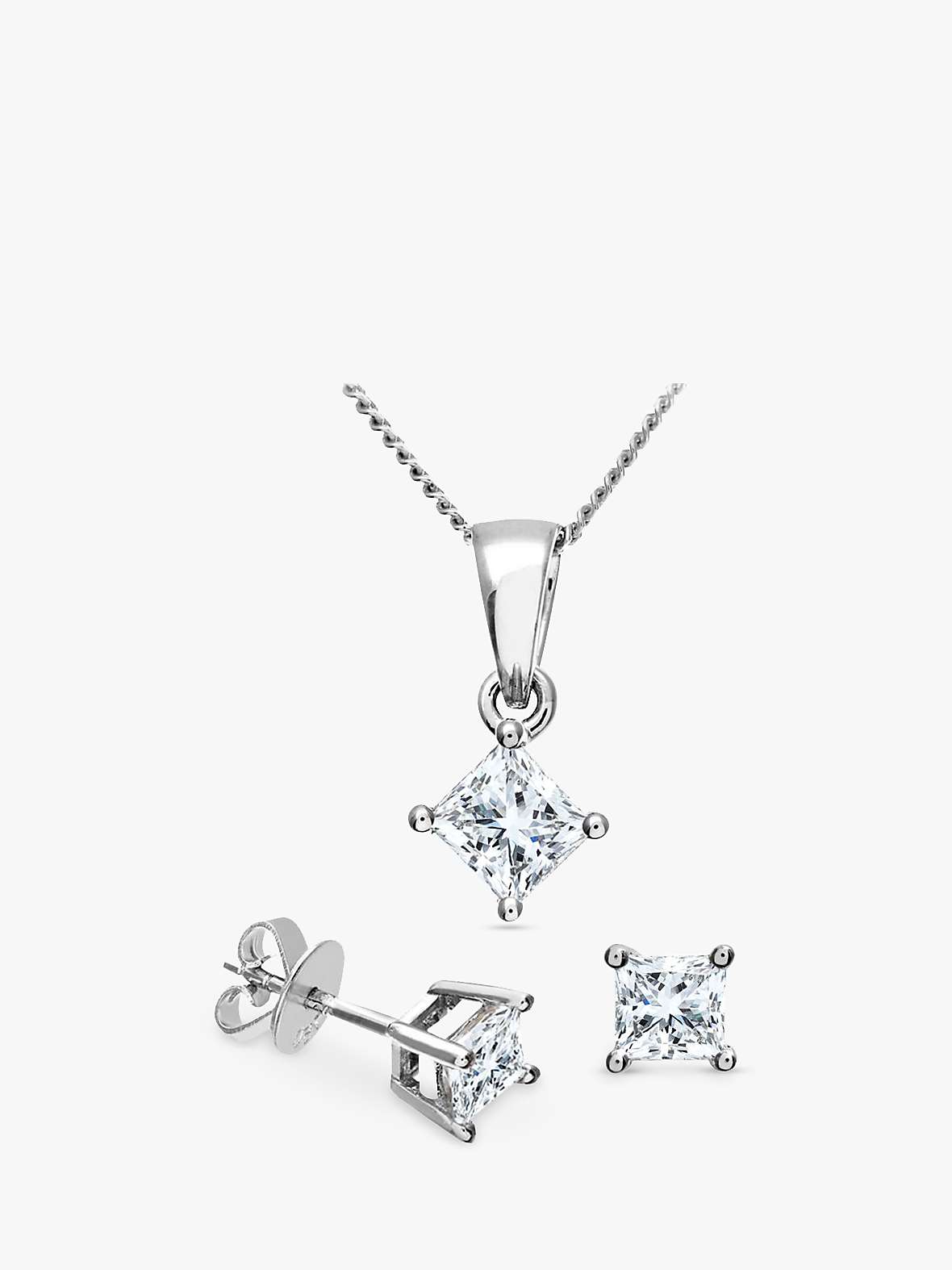 Buy Mogul 18ct White Gold Princess Cut Diamond Solitaire Stud Earrings and Pendant Necklace Jewellery Set, 0.66ct Online at johnlewis.com
