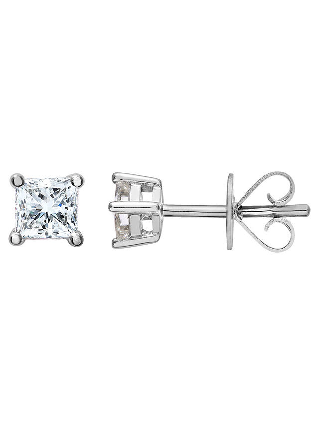Mogul 18ct White Gold Princess Cut Diamond Solitaire Stud Earrings and Pendant Necklace Jewellery Set, 0.66ct