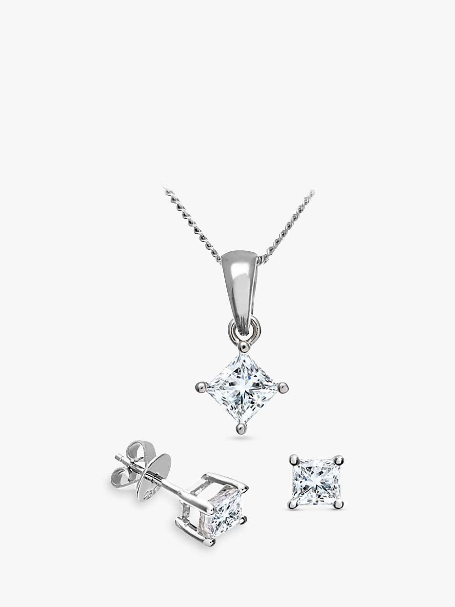 Buy Mogul 18ct White Gold Princess Cut Diamond Solitaire Stud Earrings and Pendant Necklace Jewellery Set, 1.00ct Online at johnlewis.com