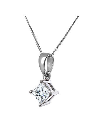 Mogul 18ct White Gold Princess Cut Diamond Solitaire Stud Earrings and Pendant Necklace Jewellery Set, 1.00ct