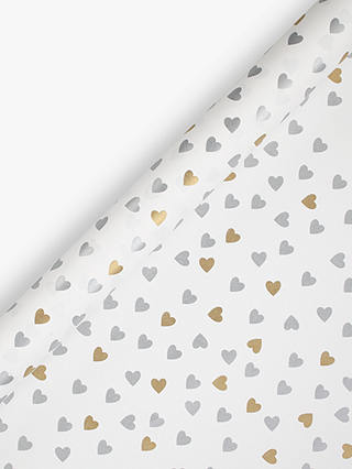 John Lewis Gold and Silver Hearts Wedding Gift Wrap, 3m