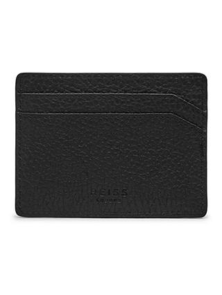Reiss Hellon Grained Leather Card Holder, Black