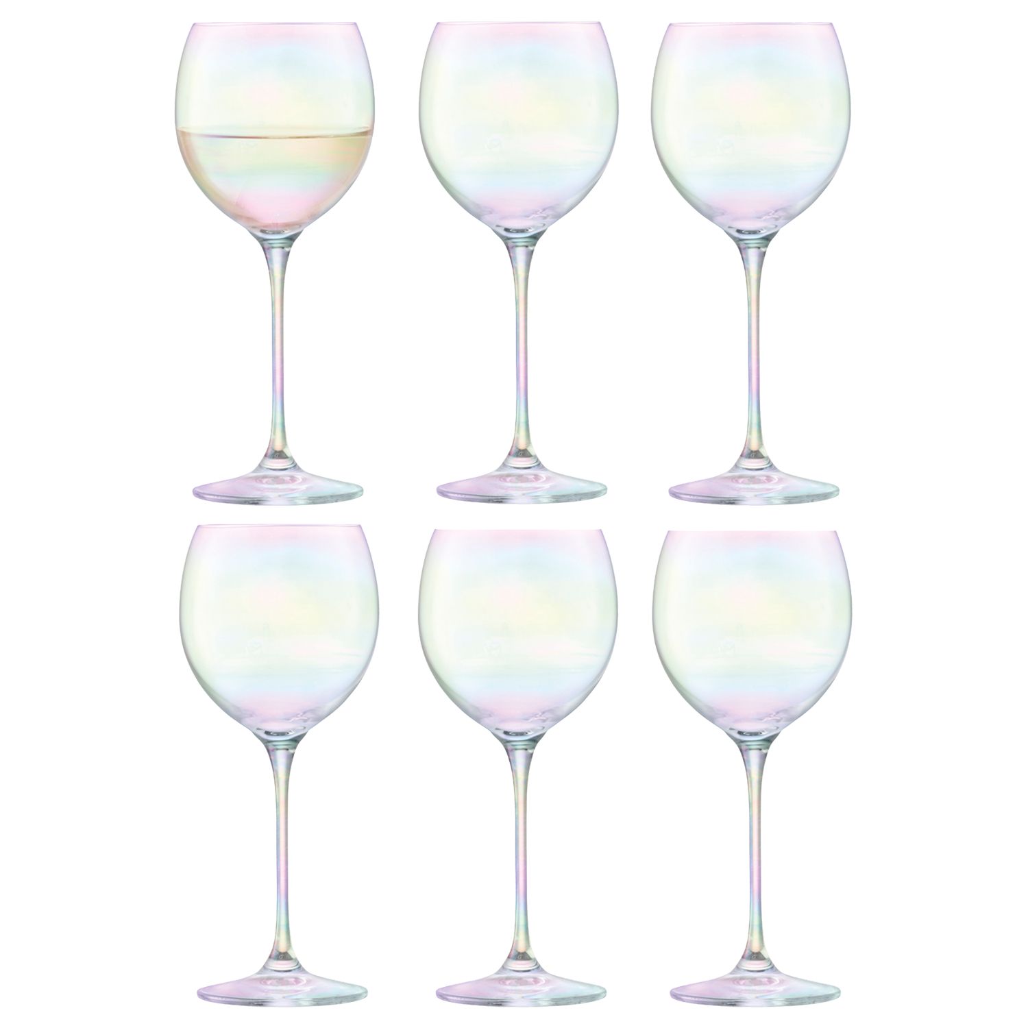 LSA International Polka Mother of Pearl Wine Glasses, Clear/Multi, 400ml, Set of 6