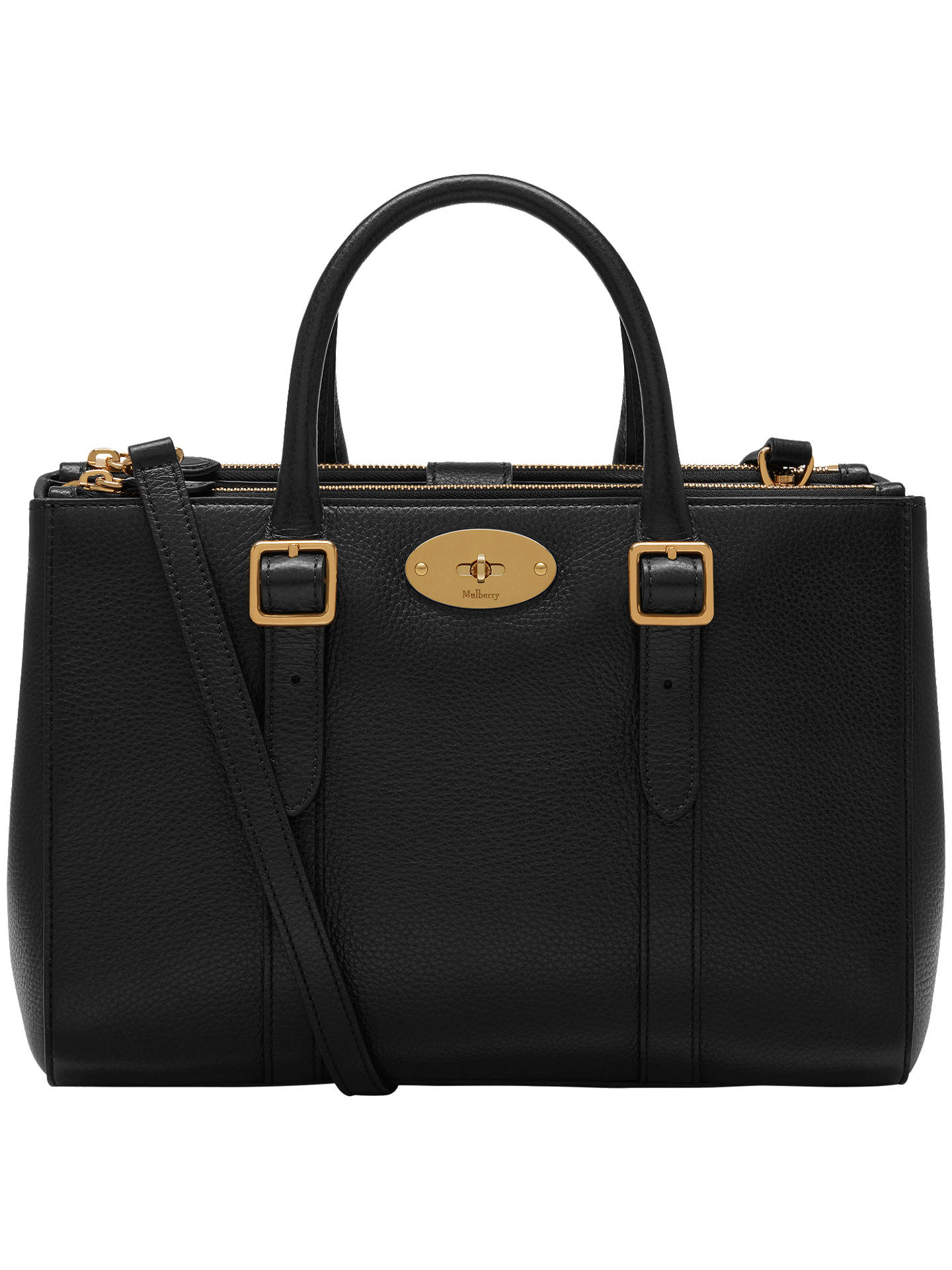 Mulberry Bayswater Leather Small Double Zip Tote Bag, Black at John ...