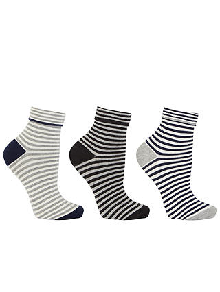 John Lewis & Partners Turn Over Stripe Ankle Socks, Multi