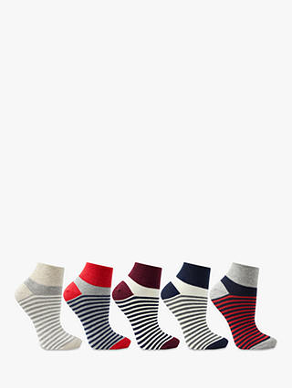 John Lewis & Partners Stripe Trainer Liner Socks, Pack of 5, Multi