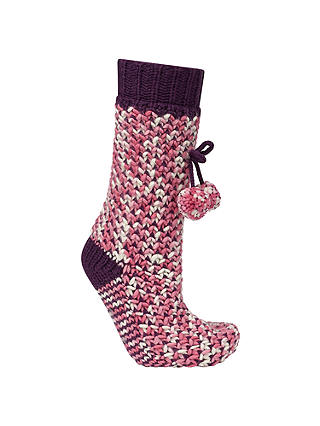 John Lewis & Partners Textured Knitted Bootie Socks, Pink/Cranberry
