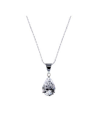 CARAT* London 9ct White Gold Teardrop Pendant Necklace, Silver/Clear