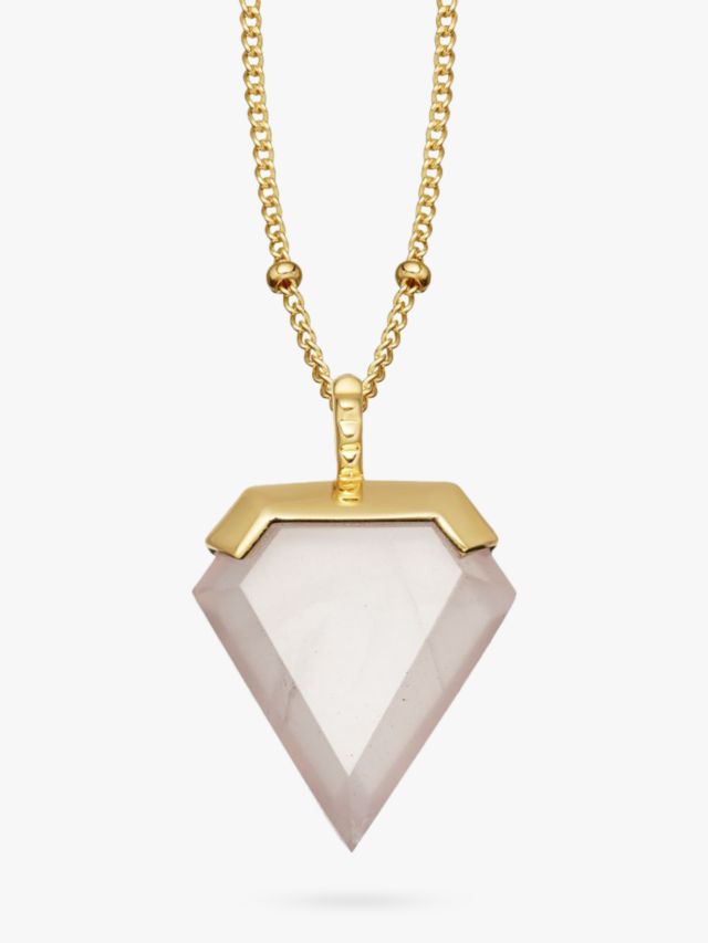 Missoma 18ct Gold Vermeil Shield Pendant Necklace, Rose Quartz