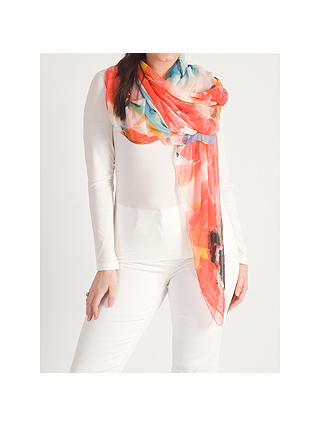 Chesca Abstract Floral Print Scarf, Orange/White