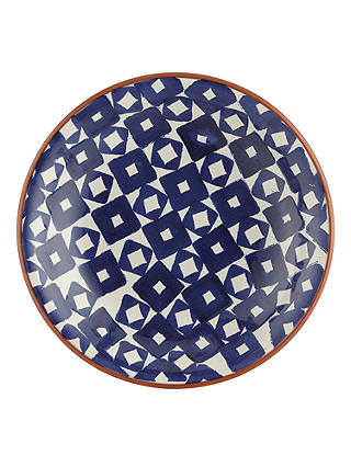 John Lewis & Partners Alfresco Square Print Pasta Bowl, Blue/White, Dia.23.5cm