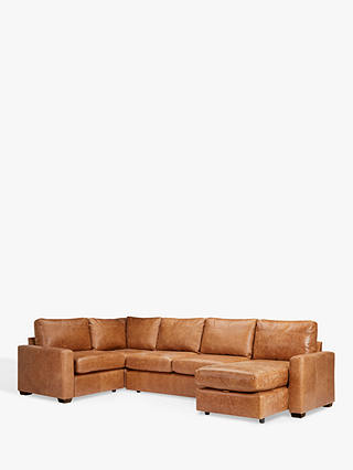 House by John Lewis Oliver Leather Corner Chaise Sofa, Dark Leg, Luster Cappuccino