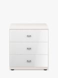 John Lewis Elstra 3 Drawer Glass Front Bedside Table, White Glass/Off White