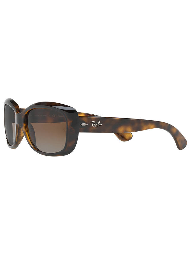 Ray-Ban RB4101 Polarised Jackie Ohh Rectangular Sunglasses, Tortoise/Brown Gradient