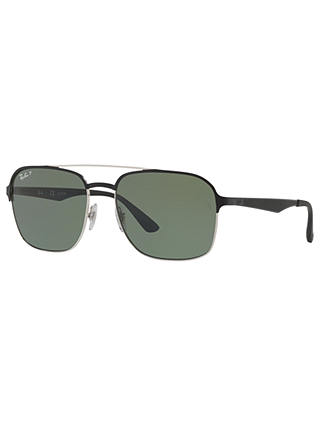 Ray-Ban RB3570 Polarised Square Sunglasses, Black/Grey
