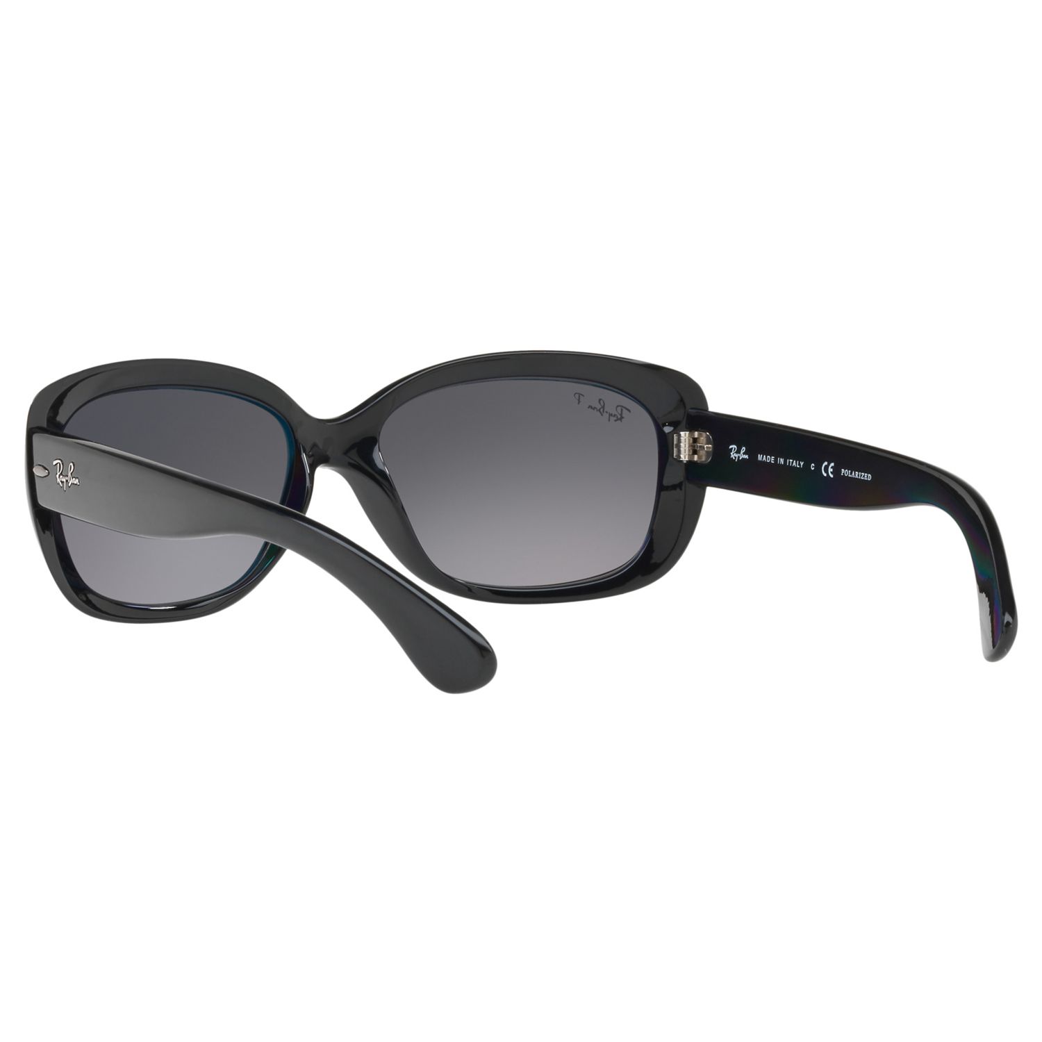 Ray-Ban RB4101 Polarised Jackie Ohh Rectangular Sunglasses, Black/Grey Gradient