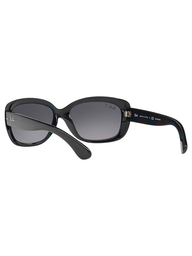 Ray-Ban RB4101 Polarised Jackie Ohh Rectangular Sunglasses, Black/Grey Gradient