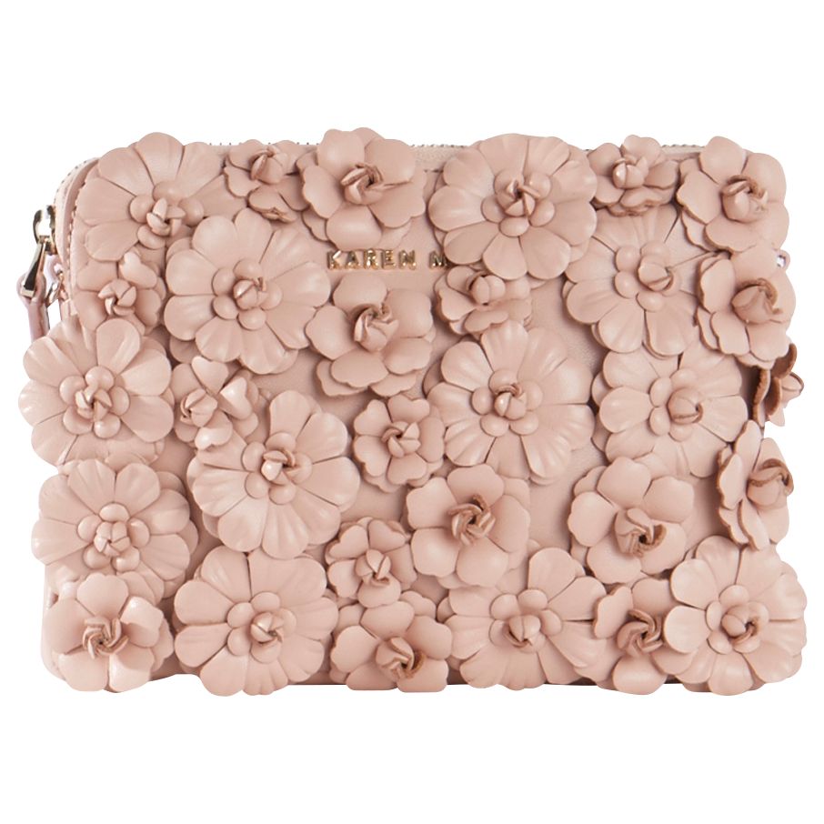 Karen Millen Botanical Flower Leather Clutch Bag, Nude at John Lewis ...