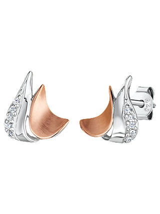 Jools by Jenny Brown Cubic Zirconia Two Toned Melting Moon Stud Earrings, Silver/Rose Gold