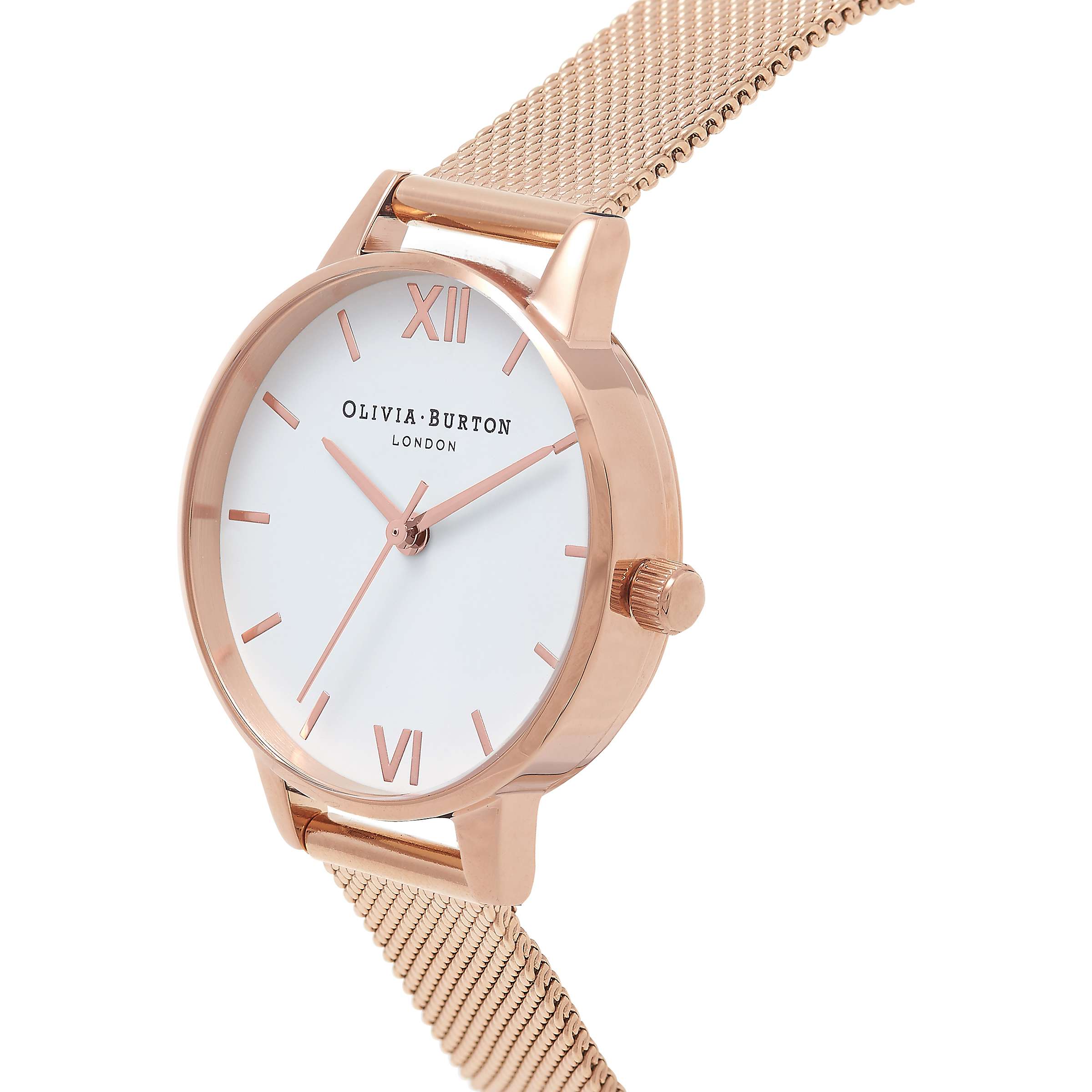 Buy Olivia Burton Women's White Dial Mesh Bracelet Strap Watch, Rose Gold/White OB16MDW01 Online at johnlewis.com