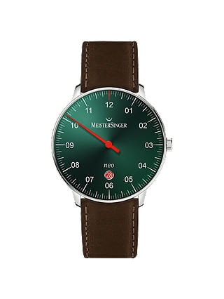 MeisterSinger NE409-SCF02 Unisex Neo Automatic Date Leather Strap Watch, Dark Brown/Green