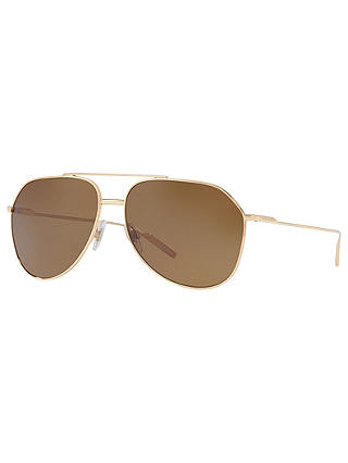 Dolce & Gabbana DG2166 Polarised Aviator Sunglasses, Gold/Brown