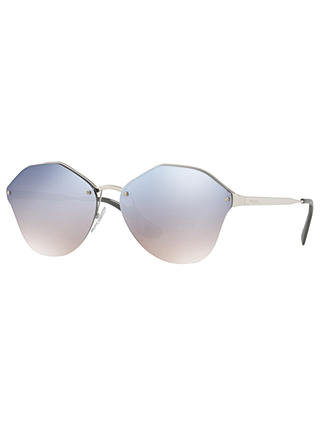 Prada PR 64TS Oval Sunglasses, Silver/Mirror Blue